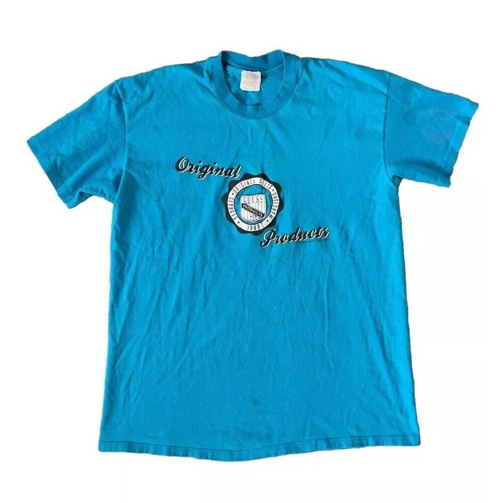 VTG 80s Original GUESS Products Blue T-Shirt RARE USA Single Stitch 1987 1988